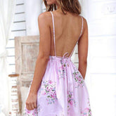 Ladies Backless Boho Floral Strappy Dress Summer Holiday Casual Beach Sleeveless V-Neck Sundress